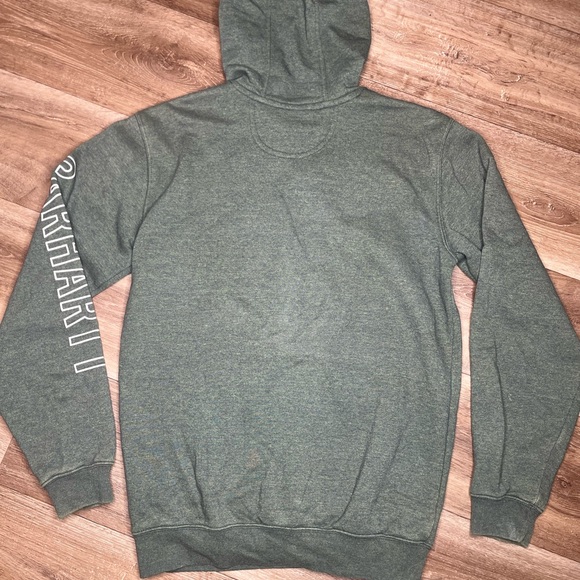 Carhartt Hoodie Mens S Sweatshirt Green Spellout Logo Workwear Pullover - Picture 6 of 7